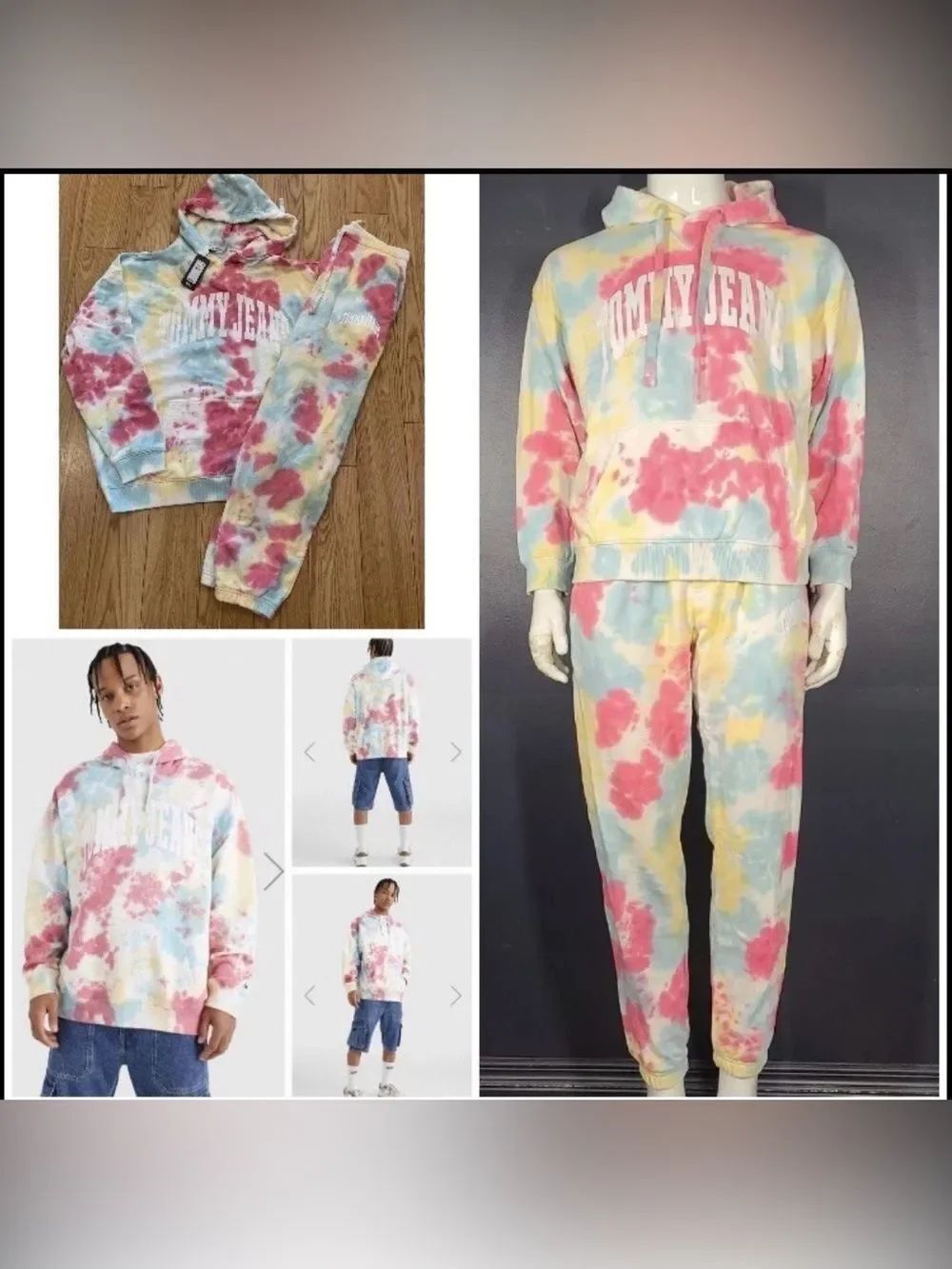New Mens Tommy Hilfiger Matching Tie Dye Hoodie Joggers Outfit M